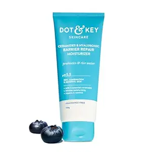 Dot & Key Ceramides Moisturizer with Hyaluronic for Intense Moisturizing and Skin Strengthening | With Probiotic & Rice Water I Barrier Repair Cream | For Dry Skin, Normal & Sensitive Skin | 100g